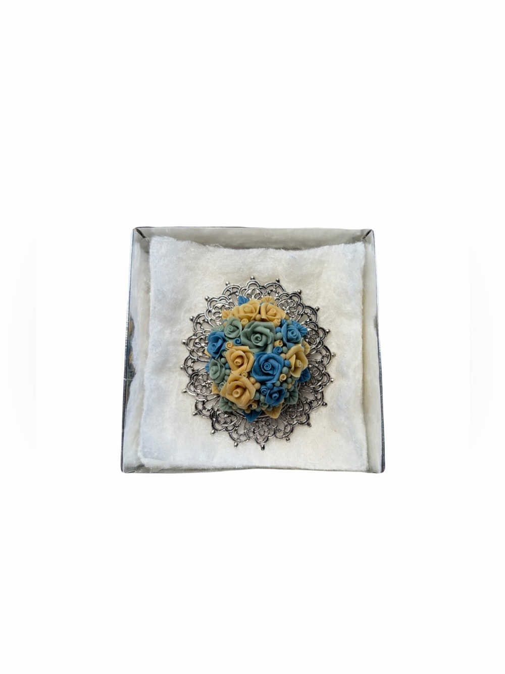 Nordstrom Vintage Blue and Cream Floral Brooch